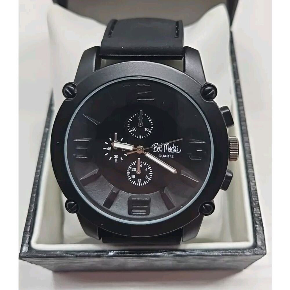Bob Mackie Quartz Black Large Numbers Modern Men’s Watch - New Battery